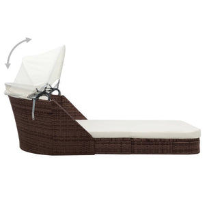 Braune Poly Rattan Sonnenliege mit Dach