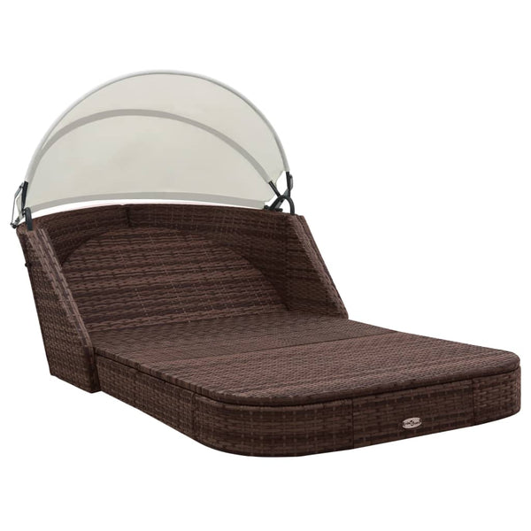Braune Poly Rattan Sonnenliege mit Dach