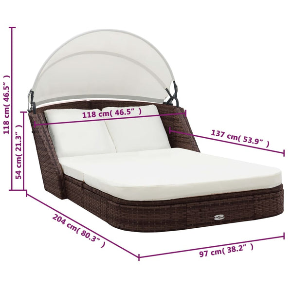 Braune Poly Rattan Sonnenliege mit Dach