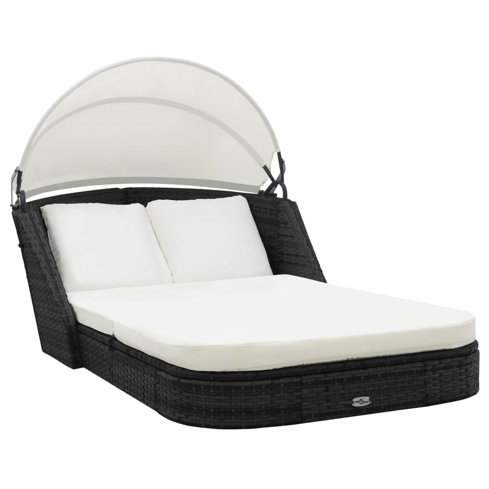 Schwarze Poly Rattan Sonnenliege mit Dach