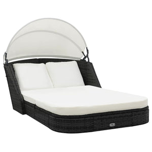 Schwarze Poly Rattan Sonnenliege mit Dach