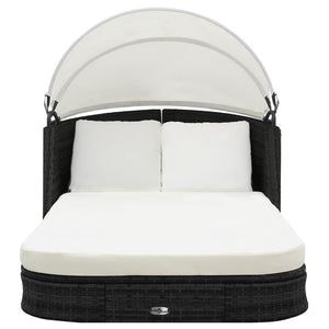 Schwarze Poly Rattan Sonnenliege mit Dach
