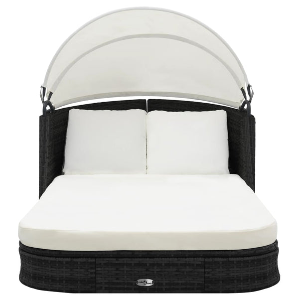 Schwarze Poly Rattan Sonnenliege mit Dach