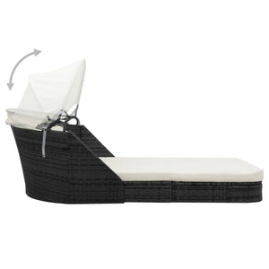 Schwarze Poly Rattan Sonnenliege mit Dach