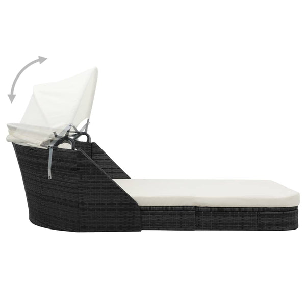 Schwarze Poly Rattan Sonnenliege mit Dach