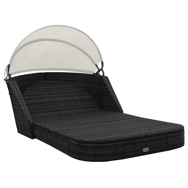 Schwarze Poly Rattan Sonnenliege mit Dach