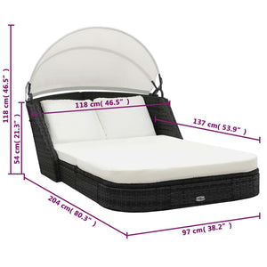 Schwarze Poly Rattan Sonnenliege mit Dach