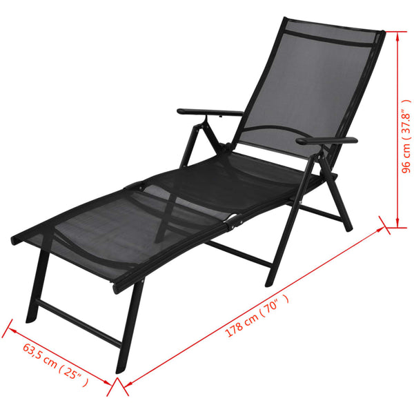 Klappbare Sonnenliege Aluminium Schwarz