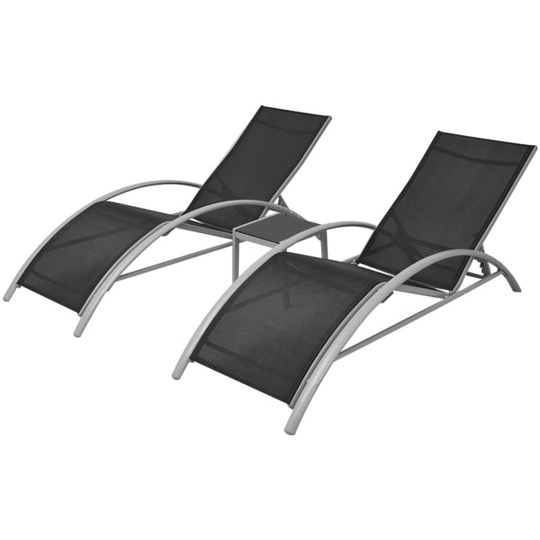 Schwarze Sonnenliegen mit Tisch