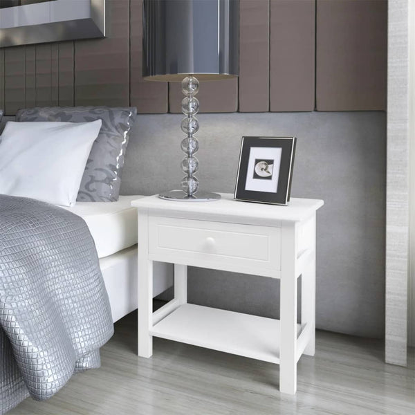 vidaXL Table de chevet en bois blanc