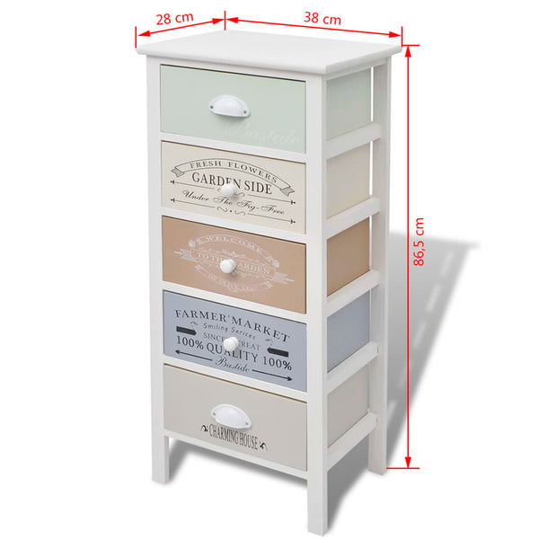 Beistellschrank Holz mit 5 Schubladen