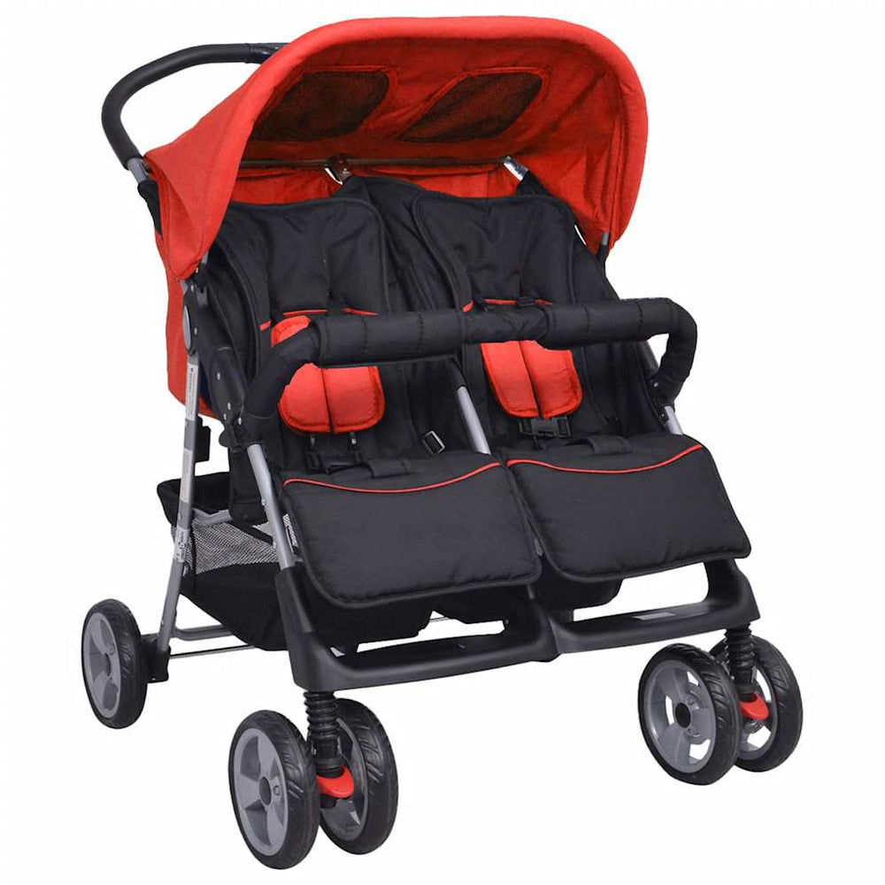 vidaXL Poussette double en acier rouge et noir