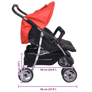 vidaXL Poussette double en acier rouge et noir