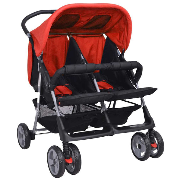 vidaXL Poussette double en acier rouge et noir