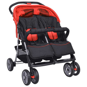 vidaXL Poussette double en acier rouge et noir