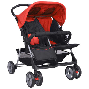 vidaXL Poussette double en acier rouge et noir