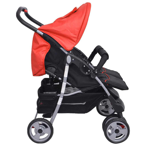 vidaXL Poussette double en acier rouge et noir