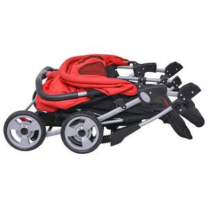 vidaXL Poussette double en acier rouge et noir