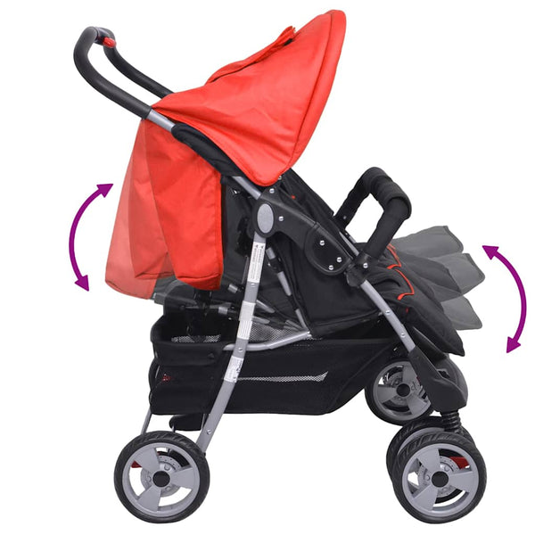 vidaXL Poussette double en acier rouge et noir