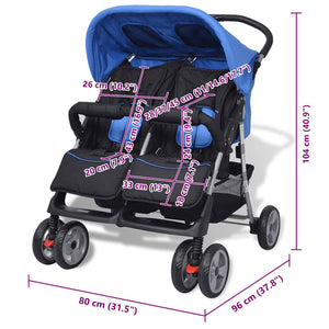 Zwillingskinderwagen Stahl Blau Schwarz