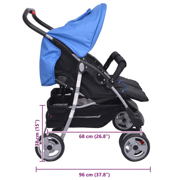 Zwillingskinderwagen Stahl Blau Schwarz