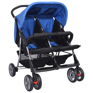 Zwillingskinderwagen Stahl Blau Schwarz