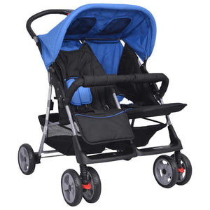 Zwillingskinderwagen Stahl Blau Schwarz