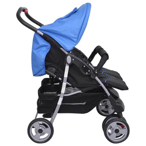 Zwillingskinderwagen Stahl Blau und Schwarz