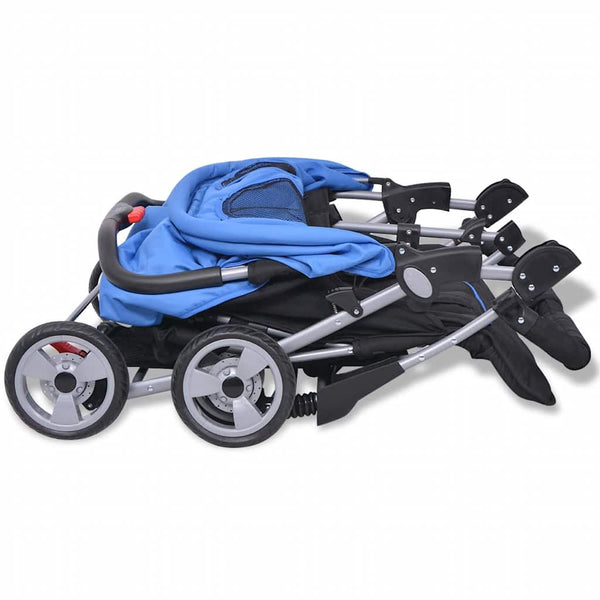 Zwillingskinderwagen Stahl Blau Schwarz