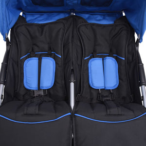 vidaXL Poussette double en acier bleu et noir