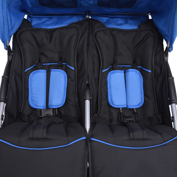 vidaXL Poussette double en acier bleu et noir
