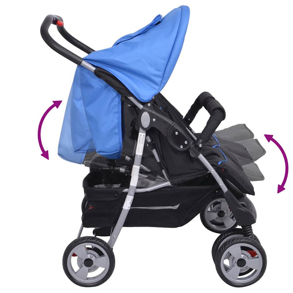 vidaXL Poussette double en acier bleu et noir