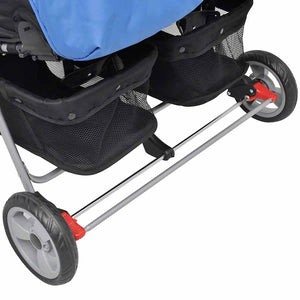 Zwillingskinderwagen Stahl Blau Schwarz