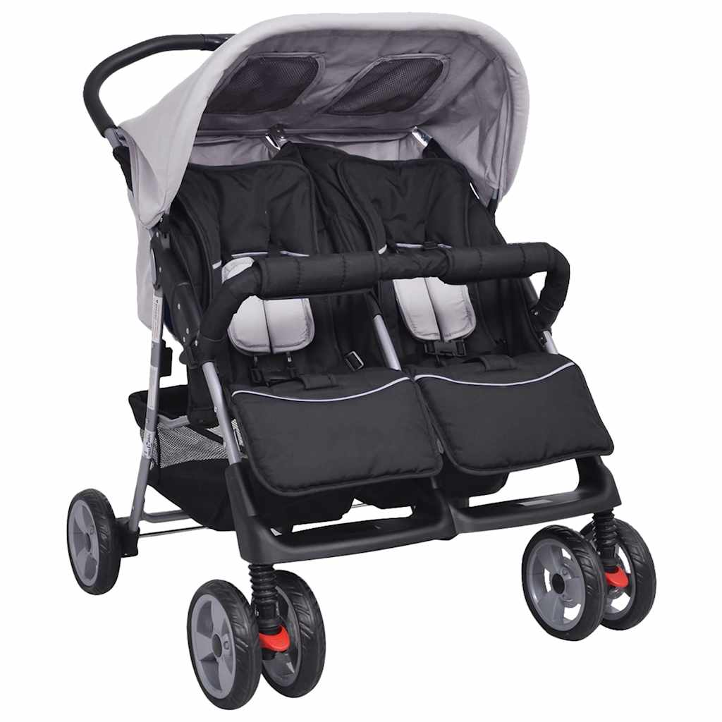 Zwillingskinderwagen Stahl Grau Schwarz