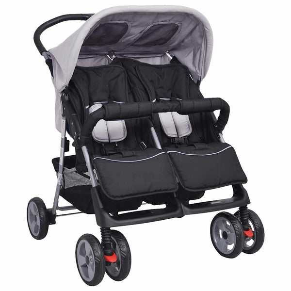Zwillingskinderwagen Stahl Grau Schwarz