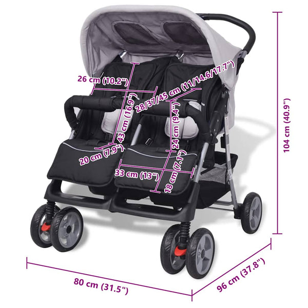 Zwillingskinderwagen Stahl Grau Schwarz