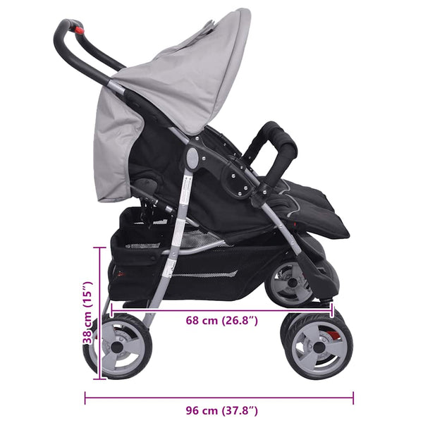 Zwillingskinderwagen Stahl Grau Schwarz