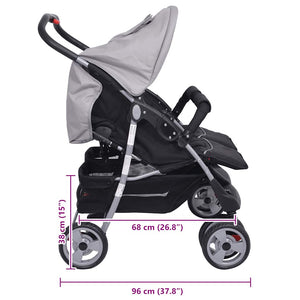 Zwillingskinderwagen Stahl Grau und Schwarz