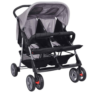 Zwillingskinderwagen Stahl Grau Schwarz