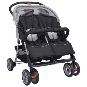 Zwillingskinderwagen Stahl Grau und Schwarz