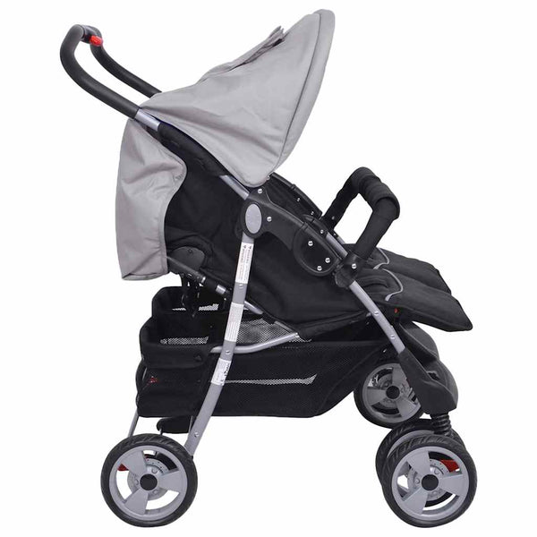Zwillingskinderwagen Stahl Grau und Schwarz