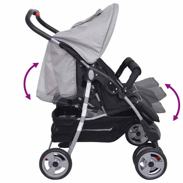 Zwillingskinderwagen Stahl Grau Schwarz