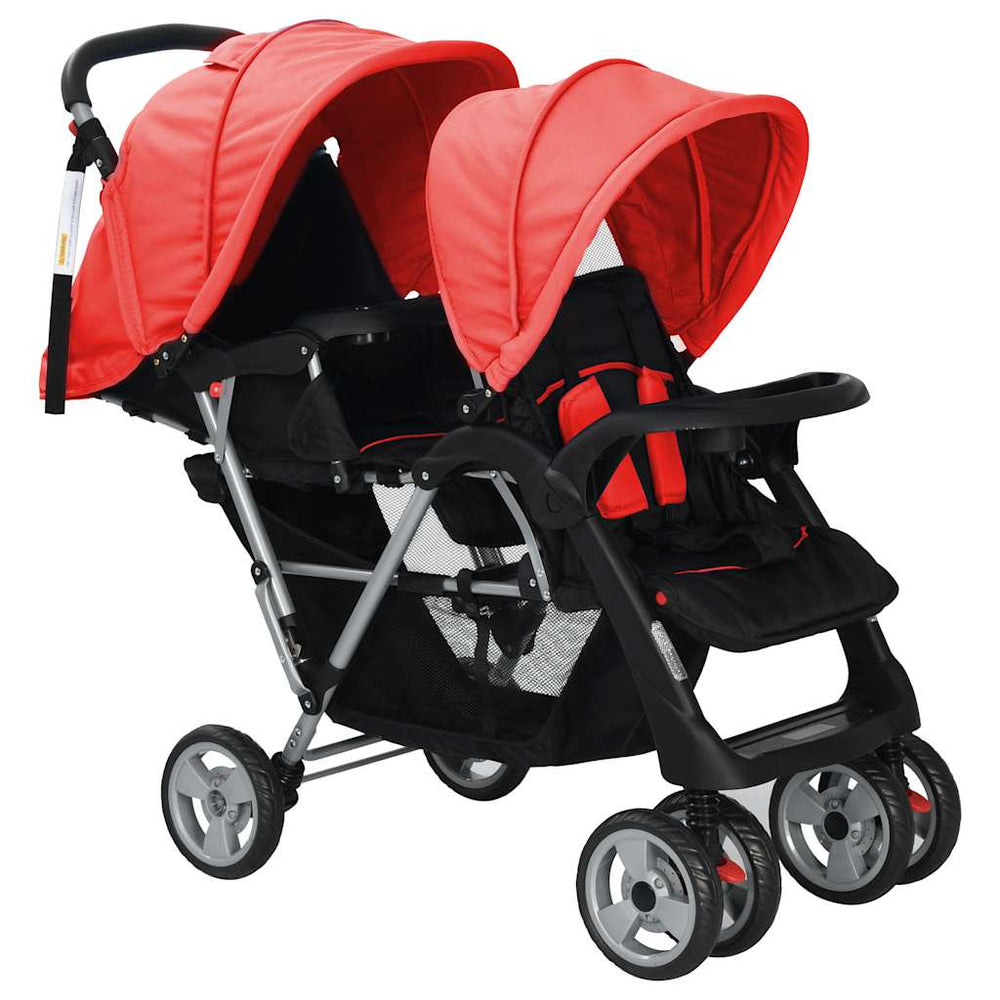 vidaXL Poussette double en acier Rouge et noir