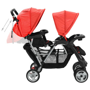 vidaXL Poussette double en acier Rouge et noir