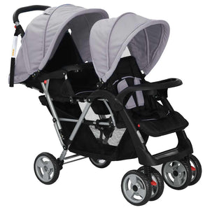 vidaXL Poussette double en acier Gris et noir