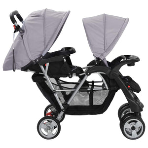 vidaXL Poussette double en acier Gris et noir