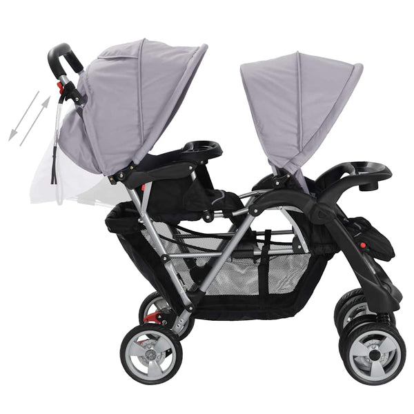 vidaXL Poussette double en acier Gris et noir