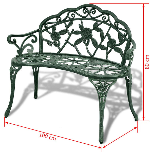 Grüne Gartenbank aus Aluminiumguss, 100 cm