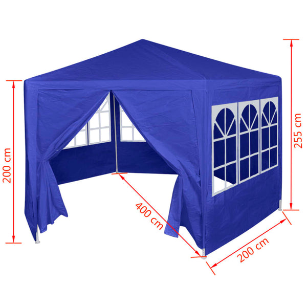 Blaues Festzelt mit 6 Seitenwänden 2x2 m