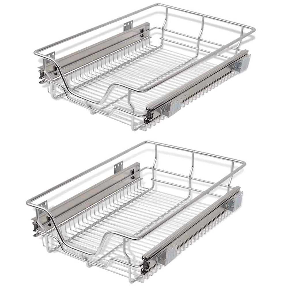 vidaXL Tiroir à panier coulissant intégré 2 pcs Argenté 400 mm